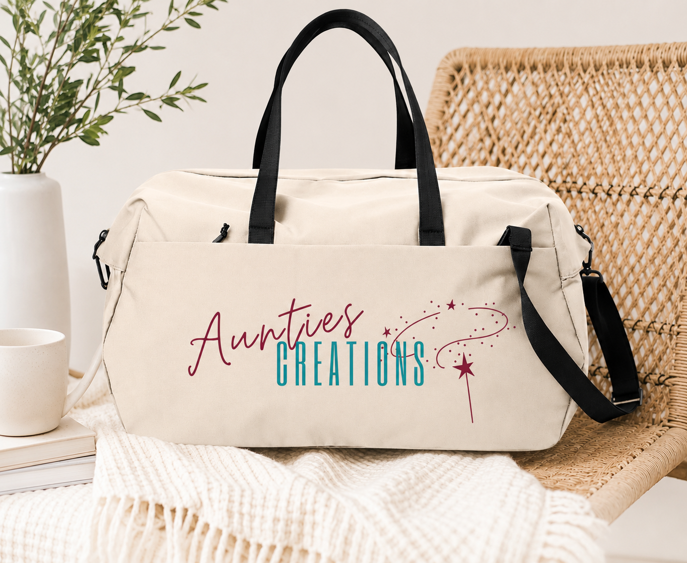 Hands pressing custom apparel in the Aunties Creations studio